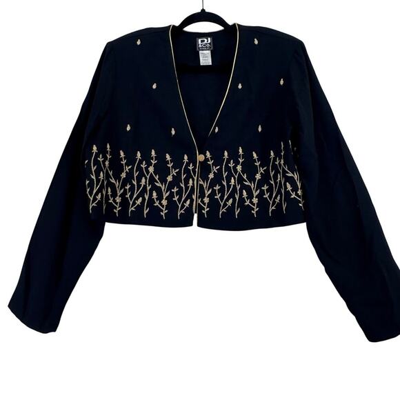 American Vintage Sweaters - Vintage 80s black gold embroidered blazer size 14